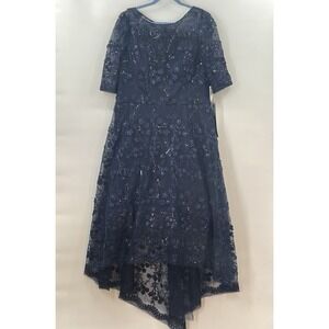 Teri Jon Rickie Freeman Navy Sequin High-Low Formal Cocktail Dress Size 18 NEW